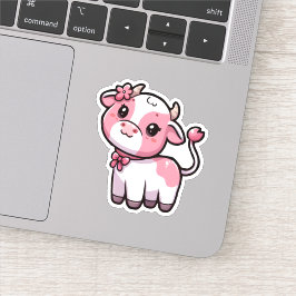Blossom Moo: Rosa Niedliche Kuh mit Band und Blume Aufkleber