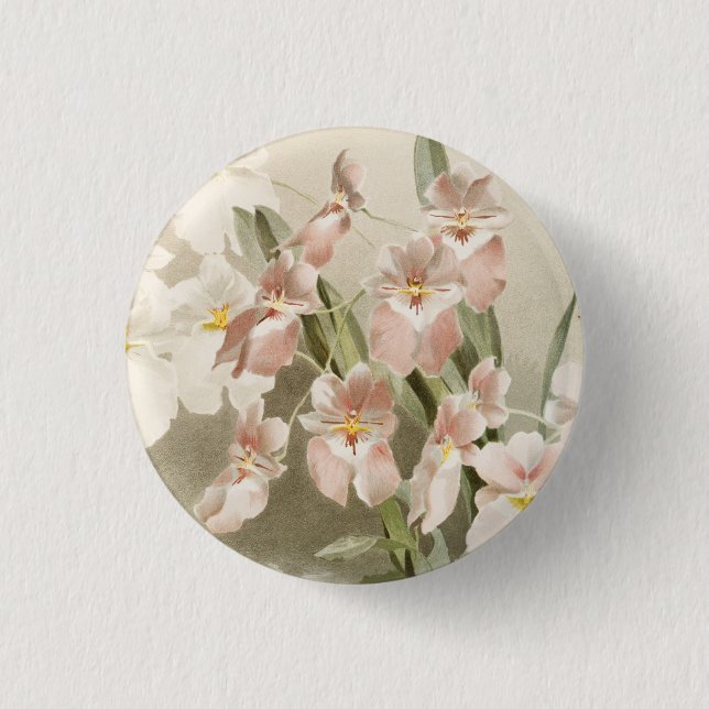 Blossom Orchids Vintage Malerei Button (Vorderseite)