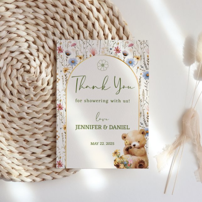 Blossom Pale Cream Playful Teddy Bear Baby Dusche Dankeskarte (Von Creator hochgeladen)