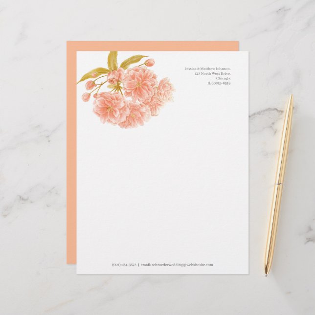 Blossom pfirsichgrüne, weiße Wasserfarbe Briefbogen (Vorderseite/Rückseite Beispiel)