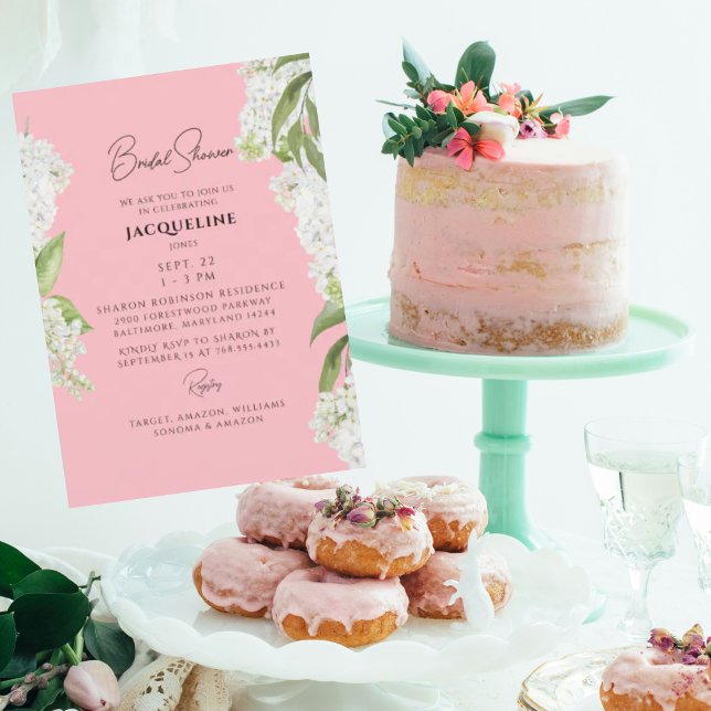 Blossom Pink Weißes Hydrangea Blumengebäck Brautpa Einladung (Von Creator hochgeladen)