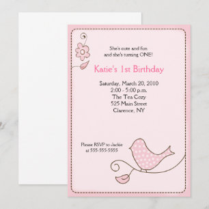 Blossom Polka Dot Pink Bird zum Geburtstag Einladu Einladung