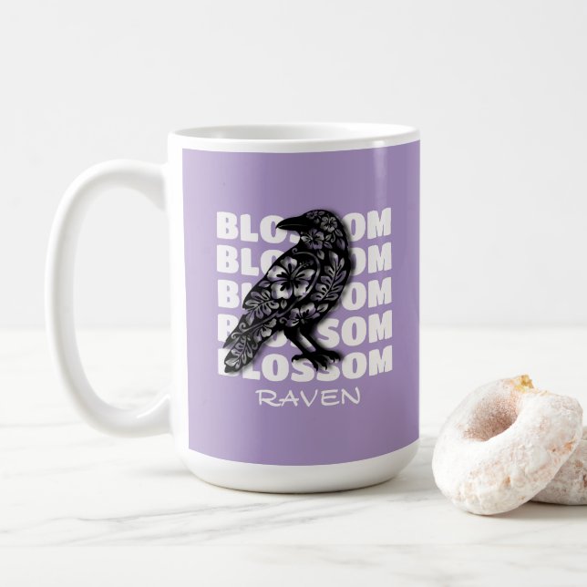 Blossom Raven – Blütenrabe Kaffeetasse (Mit Donut)