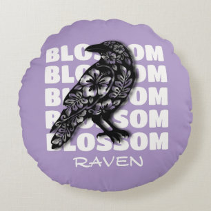 Blossom Raven – Blütenrabe Rundes Kissen