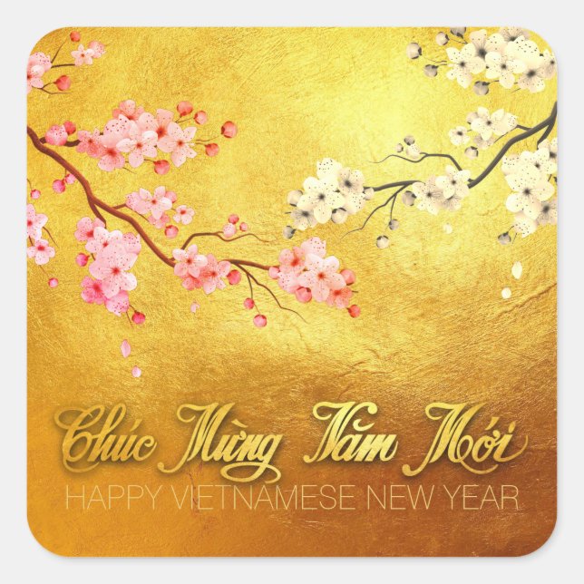 Blossom Tet Hoa Anh Dao Vietnamese New Year SqS Quadratischer Aufkleber (Vorderseite)