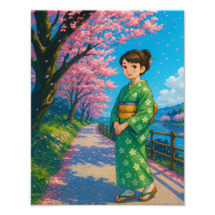 Blossom Weg im Frühling - Japanische Kunst-Kimono Fotodruck
