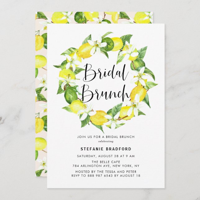 Blossom Wreath Bridal Brunch Einladung (Vorne/Hinten)