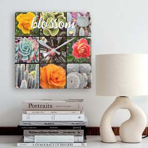 Blossom Zitat Vivid Cacti Rose Nah-up Foto Quadratische Wanduhr