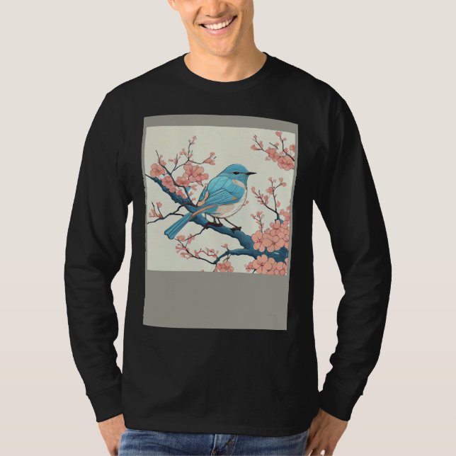 Blossoming Bluebird on Sakura Branch  Floral Fligh T-Shirt (Vorderseite)