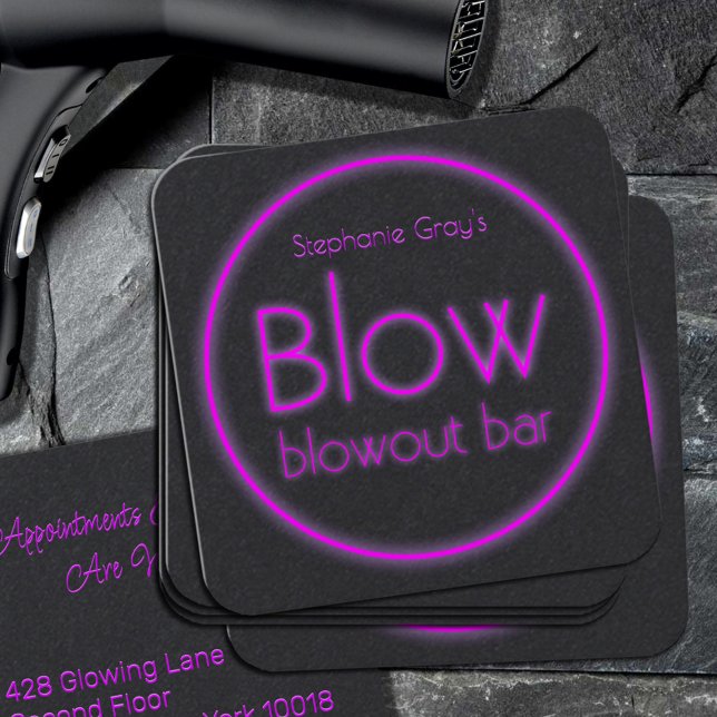 Blow Blowout Bar Fügen Sie Ihren Namen Neonpinke h Quadratische Visitenkarte (Von Creator hochgeladen)