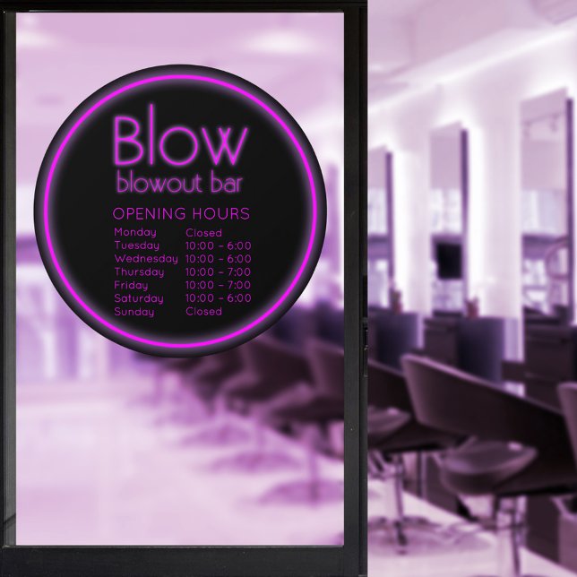 Blow Blowout Bar Neon Pink Business Store Stunden Fensteraufkleber (Von Creator hochgeladen)