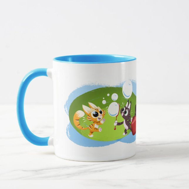 BLOWING BUBBLES CATS VON Jeff Willis Art Tasse (Links)