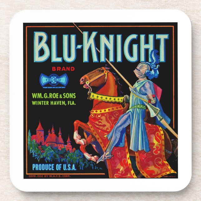 Blu Knight Fruchtlabel Getränkeuntersetzer (Vorderseite)