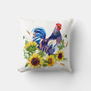 Blu Rooster mit Sonnenblumen Bauernhaus Baumkronen Kissen