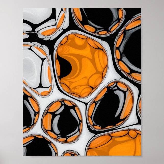 Blubble Art in Orange, Schwarz und Weiß Poster (Vorne)