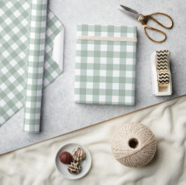 Blubble Frogs Gingham - Salbei laurel grün kariert Geschenkpapier
