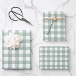 Blubble Frogs Gingham - Salbei laurel grün kariert Geschenkpapier Set