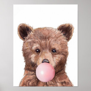 Blubble Gum Baby Bear Cub Kinderzimmer Child Woodl Poster