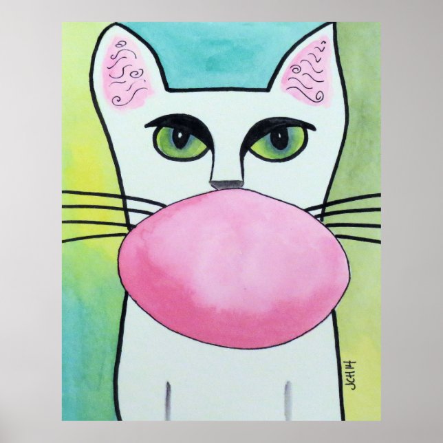 Blubble Gum Cat in Green Original Art Poster (Vorne)