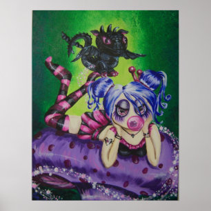 Blubble Gum Fairy und Dragon Fantasy Art Print Poster