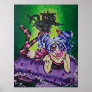 Blubble Gum Fairy und Dragon Fantasy Art Print Poster
