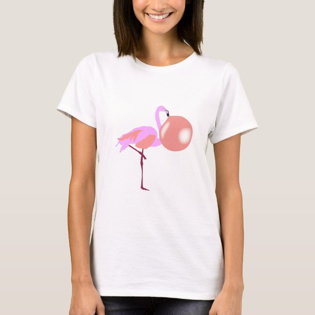 Blubble Gum Flamingo Blasen Blase T-Shirt (Vorderseite)
