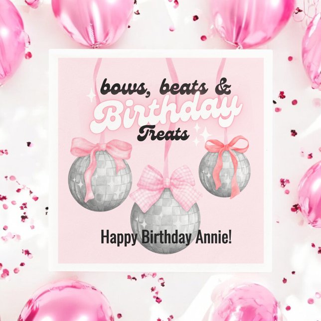 Blubble Letters Pink Bow Ribbon Silver Disco Balls Serviette (Von Creator hochgeladen)