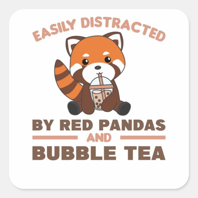 Blubble Tea Red Panda Chocolate Niedlicher Tiere B Quadratischer Aufkleber (Vorderseite)
