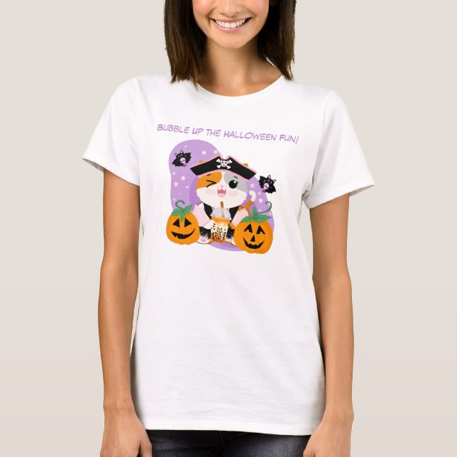 Blubble Tee mit Pirate Kawaii Cat Halloween Spaß (Vorderseite)