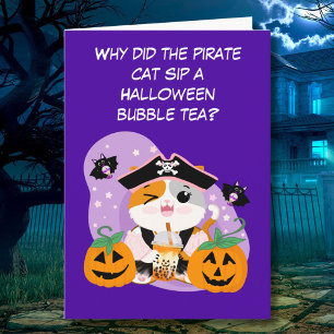Blubble Tee mit Pirate Kawaii Cat Halloween Spaß Karte