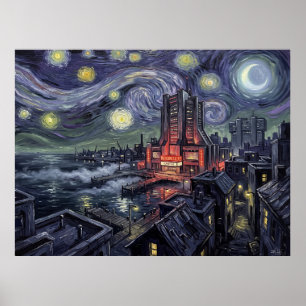 Bludhaven Sternennacht Comic-Kunst Landschaft Poster