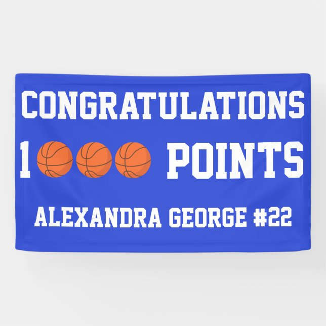 Blue 1000 Basketball Career Points Scorer Player Banner (Horizontal)