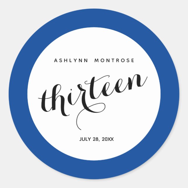 Blue 13. Birthday Classic Round Sticker (Vorderseite)