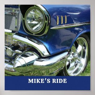 Blue 1957 Chevy, Name oder Meldung, Ihr Foto Poster