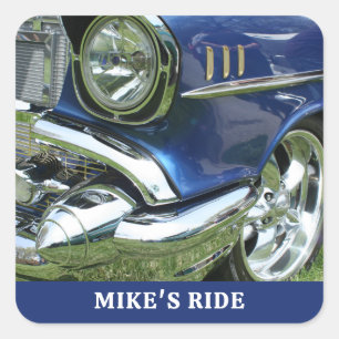 Blue 1957 Chevy, Name oder Meldung, Ihr Foto Quadratischer Aufkleber