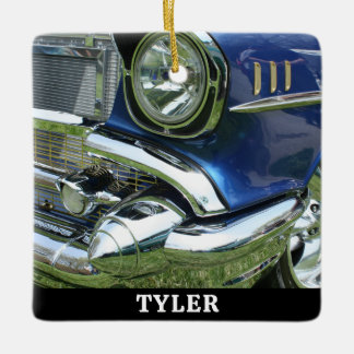 Blue 1957 Chevy Vintage Car, Name oder Ihr Foto Keramikornament