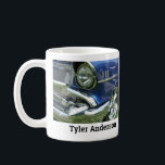 Blue 1957 Chevy Vintage Car Photo, DIY Name Kaffeetasse<br><div class="desc">Blue 1957 Chevy Vintage Car photo with chrome engine and personalized name in black text. Click “Customize” to easily change colors and type styles. You can also replace photo with your photo.</div>