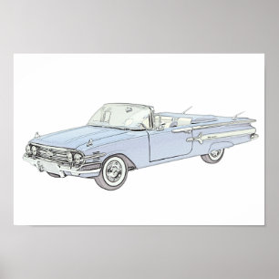 Blue 1960 Chevy Impala Cabriolet Zeichnend Poster