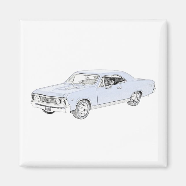 Blue 1967 Chevy Chevelle Pencil Zeichnend Magnet (Vorne)
