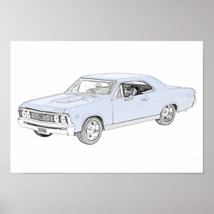 Blue 1967 Chevy Chevelle Pencil Zeichnend Poster