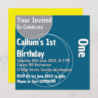 Blue 1. Geburtstag Einladung