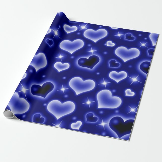 Blue 2000er Herz Wrapping Paper Geschenkpapier (Ungerollt)