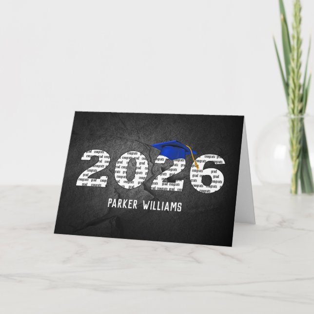 Blue 2025 Graduation Cap on Black Rock Karte (Vorderseite)