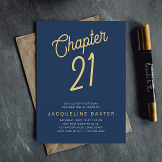 Blue 21. Geburtstag Gold Script 21 Geburtstag Einladung
