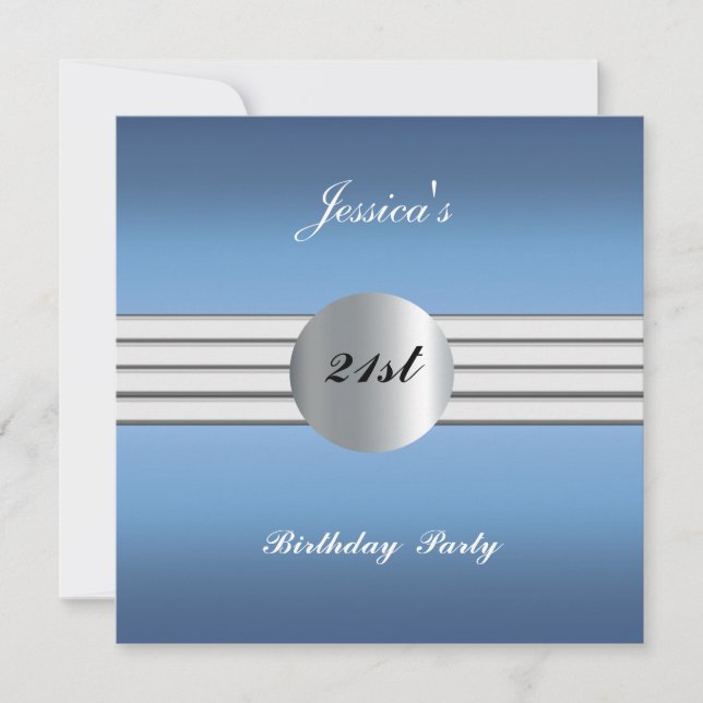 Blue 21. Geburtstagsfeier Party Einladung (Vorderseite)