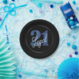 Blue 21 und Legal Imitate Glitzer 21. Geburtstag Pappteller
