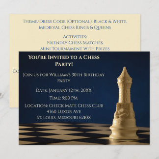 Blue 30. Geburtstag Party Schach Rook Einladung