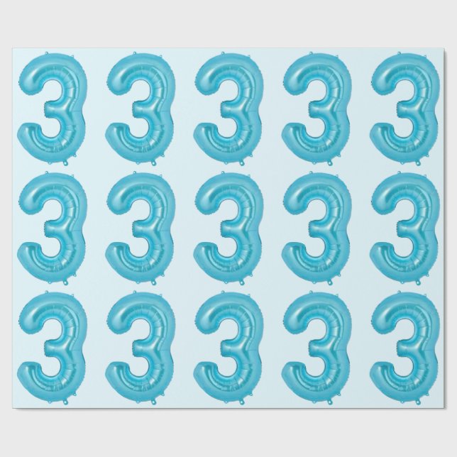 Blue 3 Ballon Wrapping Paper Geschenkpapier (Flach)