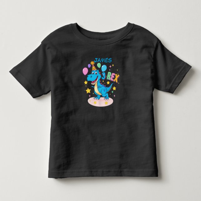 Blue 3 Birthday Dinosaur Celebration T - Shirt (Vorderseite)