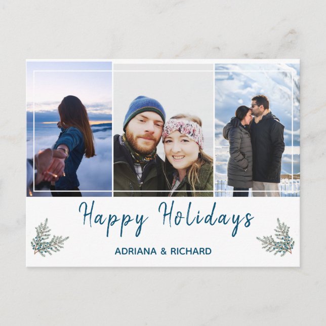 Blue 3 Foto Weihnachtsfeiertag Postkarte (Vorderseite)